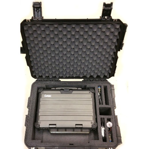 PCG custom transit case showing X500 with MILBOX and cables from the top